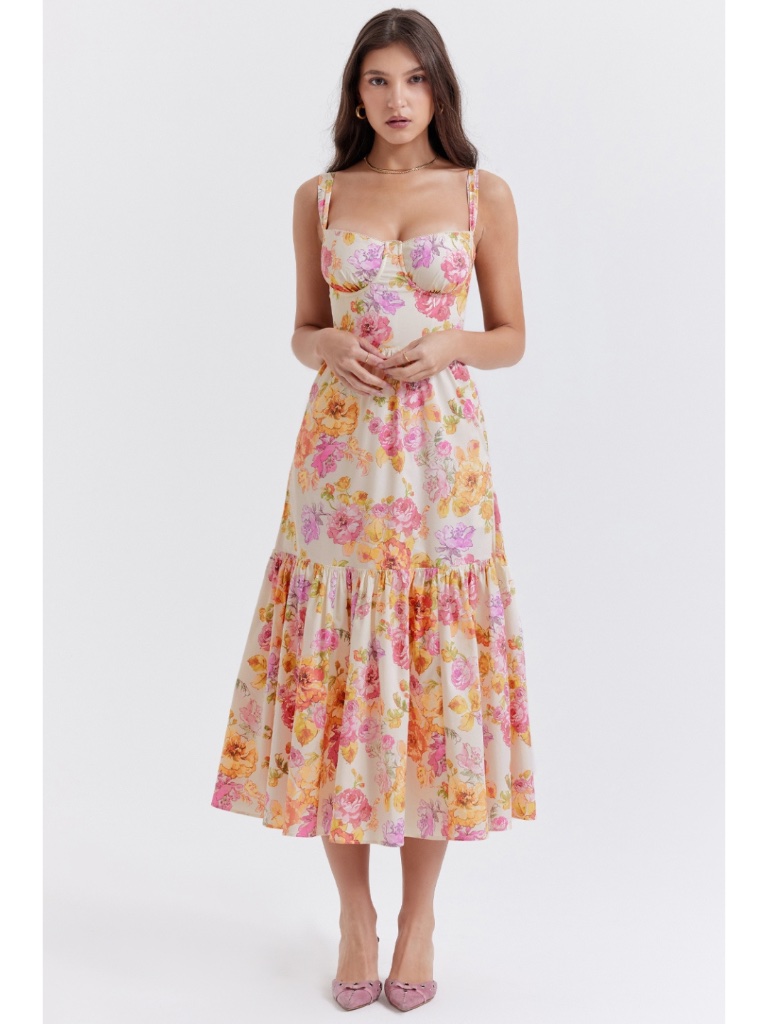 New House Of Cb Elia Dress Ivory + Large Flower Print Xs